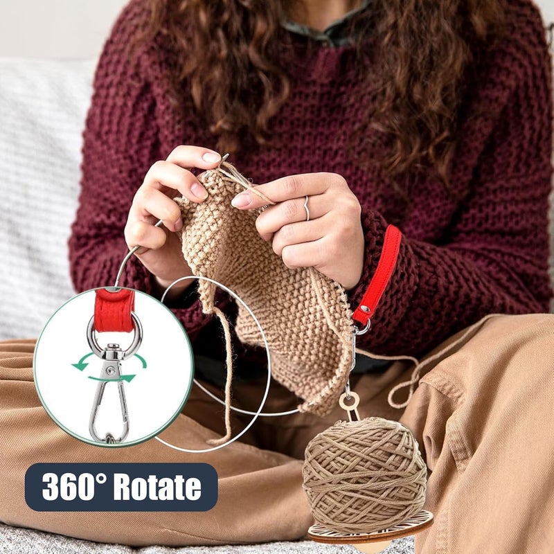 Fertrey 2Pcs Portable Wooden Wrist Yarn Holder with Leather Strap, Knitting and Crocheting Craft Tool, Yarn Storage Spinner for Crochet Travel(Bee & Cat) - Image 4